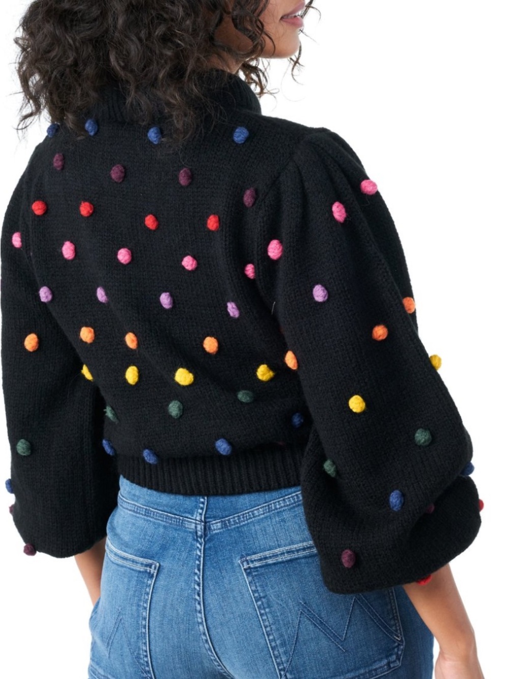 NWT Women’s Sz. S - FARM Rio Rainbow Dots Sweater - Black - Picture 2 of 8
